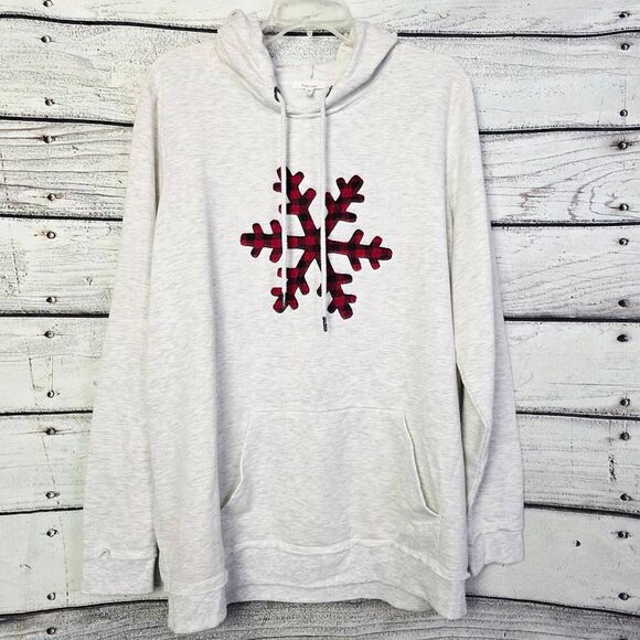 Maurices Gray Hoodie Plaid Snowflake Pullover 1x Plus - Picture 1 of 7